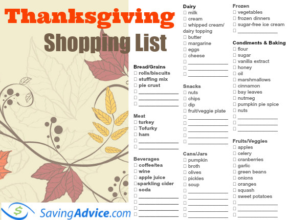Thanksgiving Dinner List Of Items
 Thanksgiving Dinner Printable Shopping List SavingAdvice