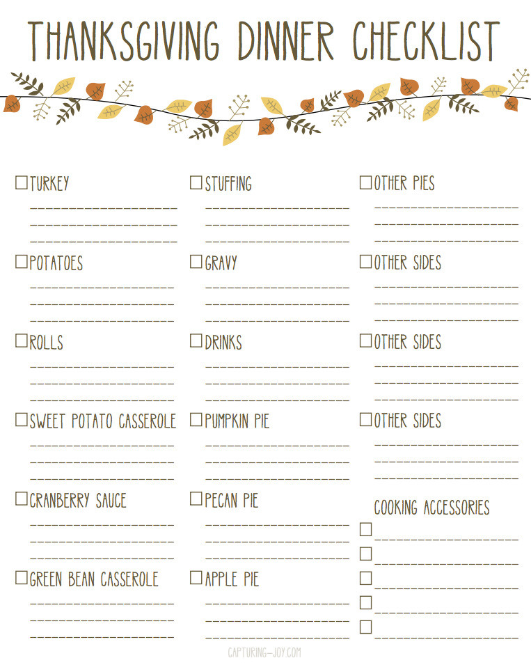 Thanksgiving Dinner List Of Items
 Printable Thanksgiving Dinner Checklist and Recipes