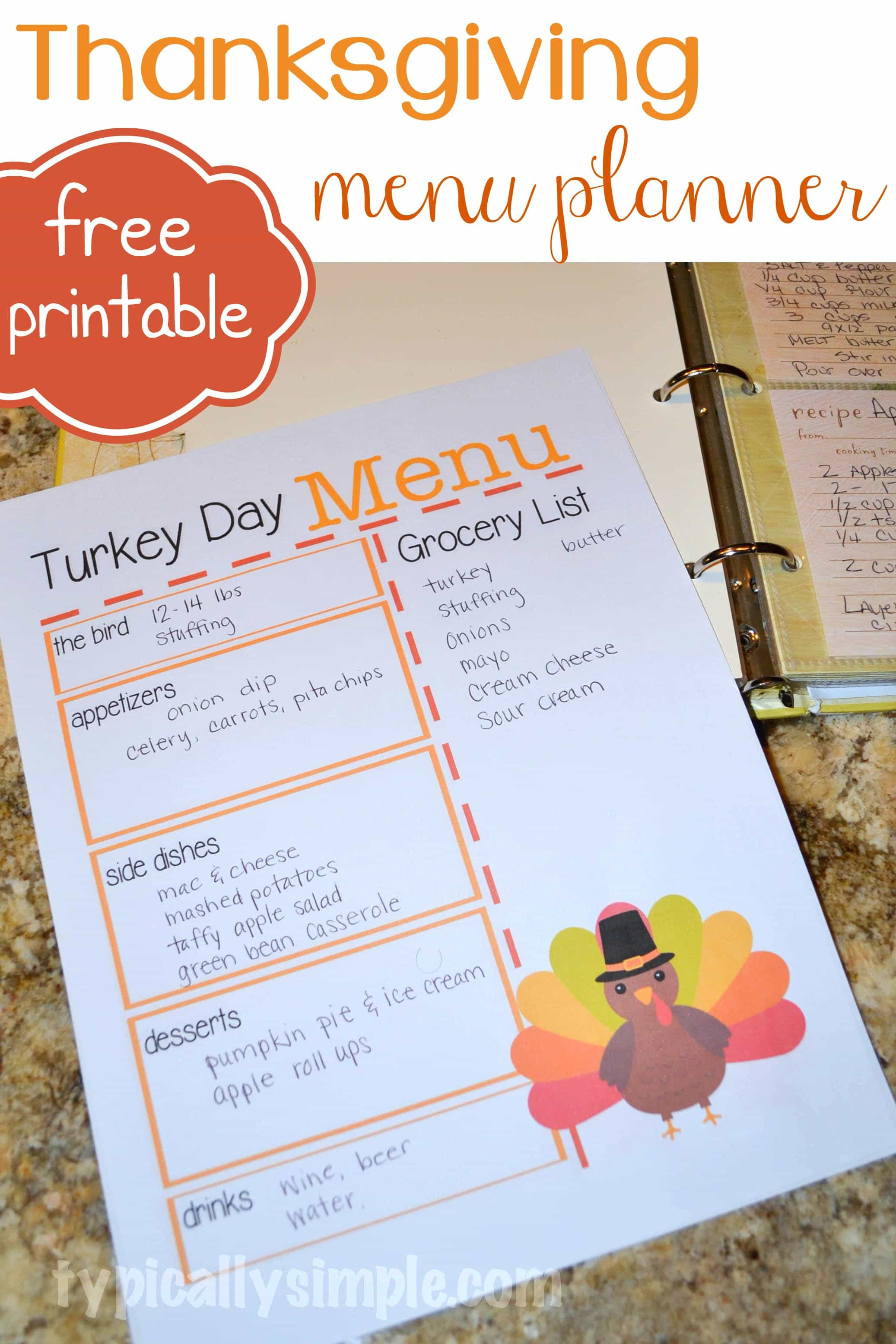 Thanksgiving Dinner Menu
 Turkey Day Menu Planner Typically Simple