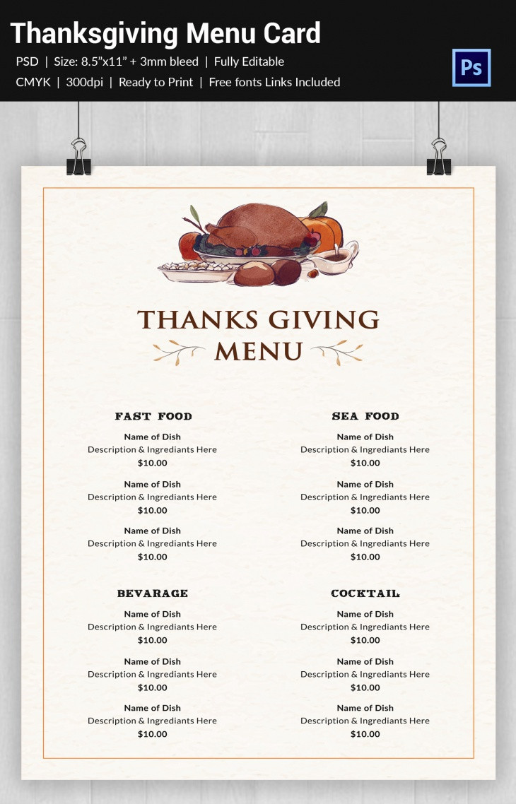 Thanksgiving Dinner Menu
 30 Thanksgiving Freebies Designs