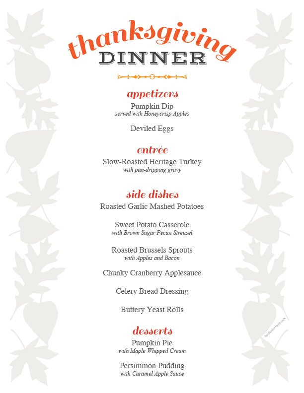 Thanksgiving Dinner Menu
 thanksgiving menu printable holiday recipe roundup