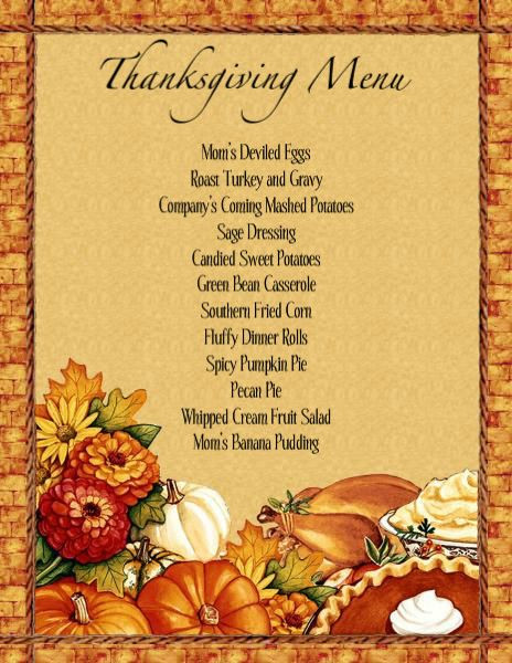 Thanksgiving Dinner Menu
 Menu Templates Free Download THANKSGIVING
