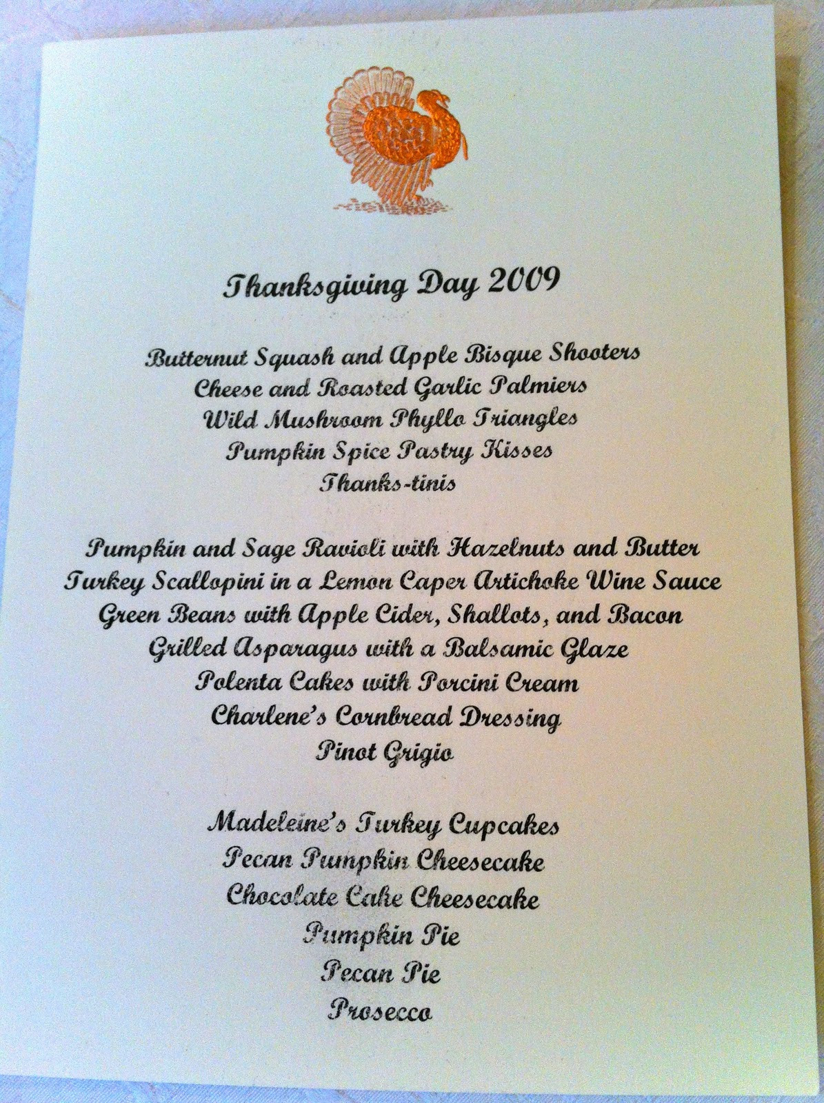 Thanksgiving Dinner Menu
 the cul de sac November 2011