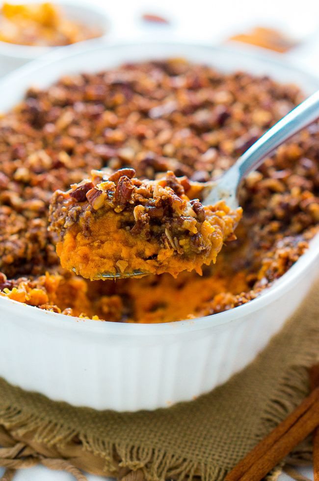 Thanksgiving Sweet Potato Recipes
 Healthy Sweet Potato Casserole with Pecan Topping