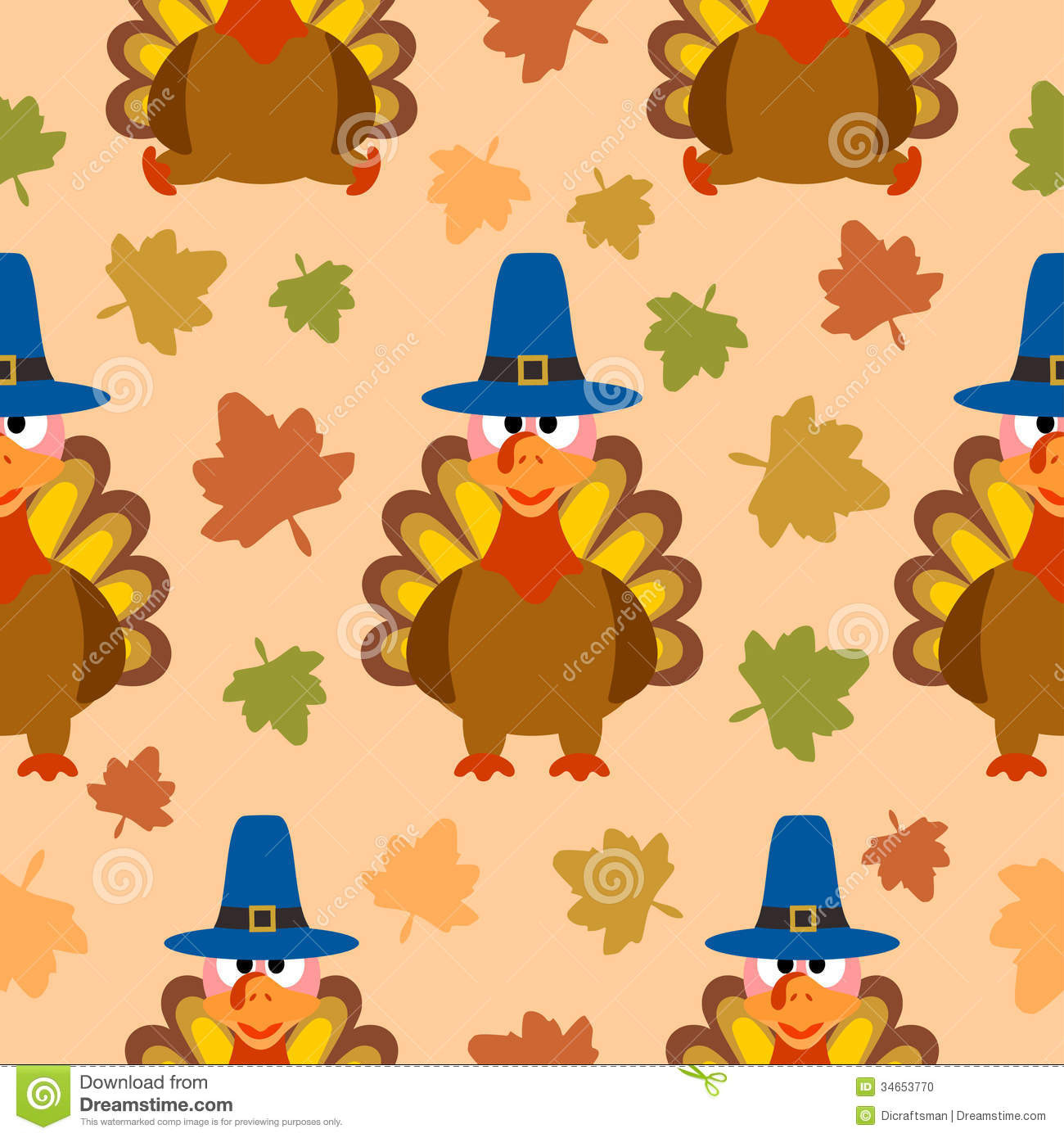 Thanksgiving Turkey Background
 Thanksgiving Seamless Background With Turkey Stock