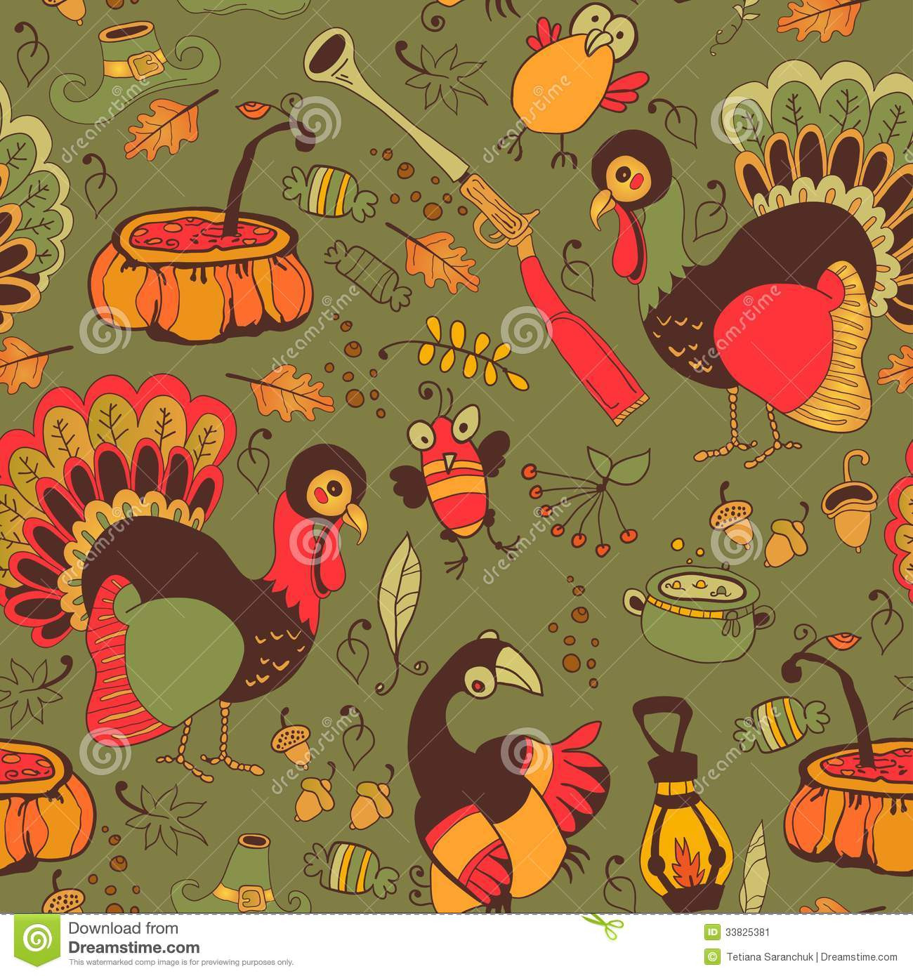 Thanksgiving Turkey Background
 Seamless With Turkey For Thanksgiving Stock Vector