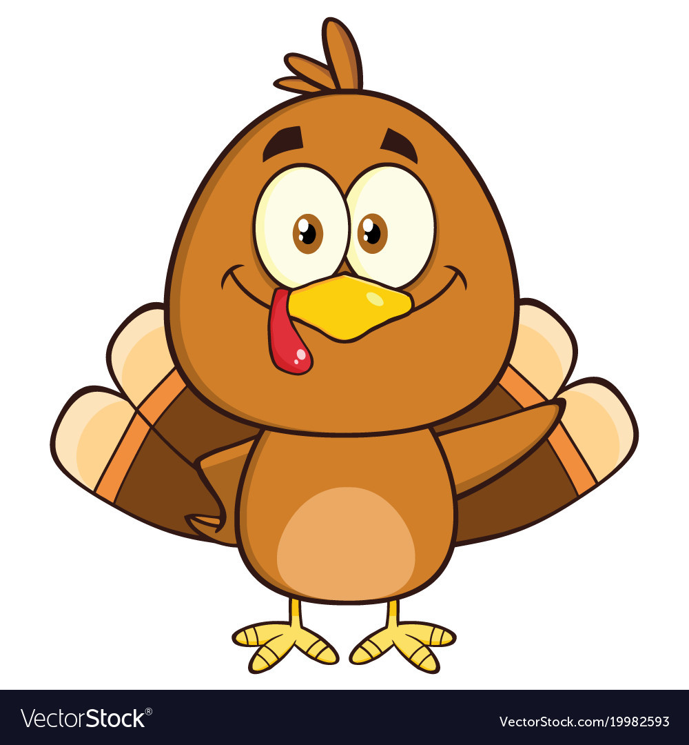 Thanksgiving Turkey Cartoon
 Cute turkey bird cartoon character waving Vector Image