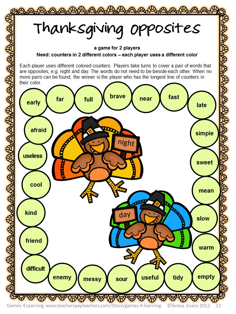 Thanksgiving Turkey Games
 Fun Games 4 Learning Thanksgiving Word Puzzles FREEBIE