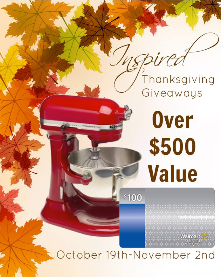 Thanksgiving Turkey Giveaway
 Giveaway KitchenAid Stand Mixer and $100 at Walmart