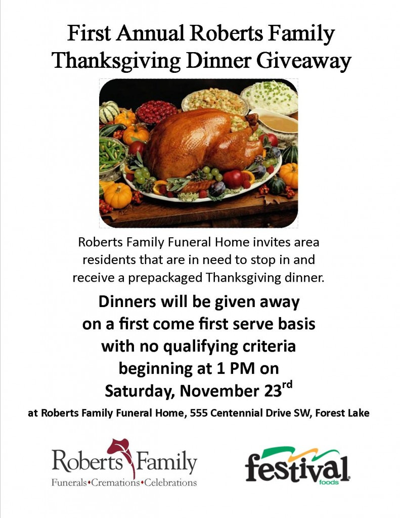 Thanksgiving Turkey Giveaway
 Thanksgiving Dinner Giveaway Forest Lake Minnesota