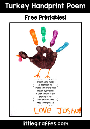 Thanksgiving Turkey Poem
 Turkey Handprint Poem Printables