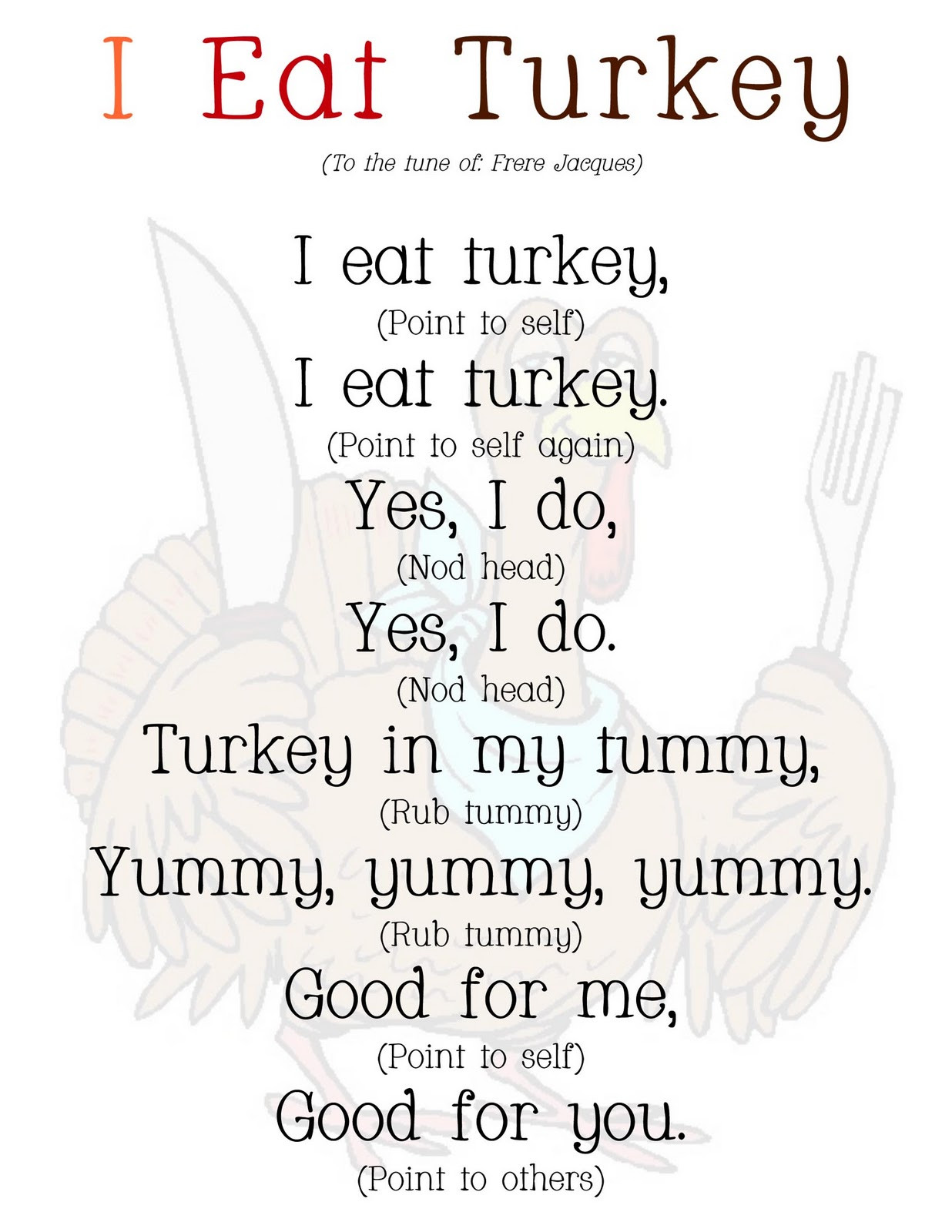 Thanksgiving Turkey Song
 Seeking to Glorify Free Thanksgiving Printables