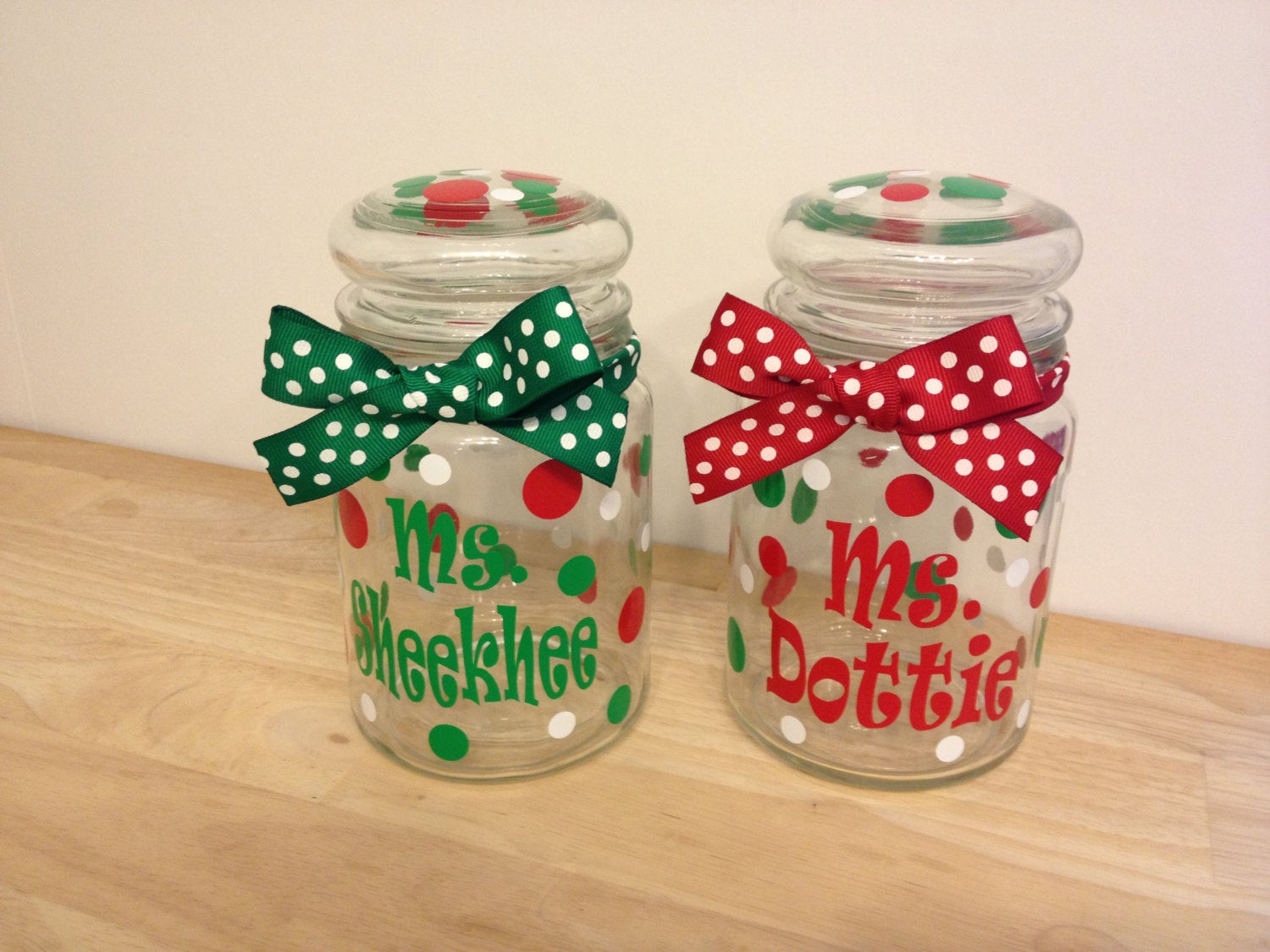 Unique Christmas Candy
 Christmas Personalized candy jar name or monogram polka