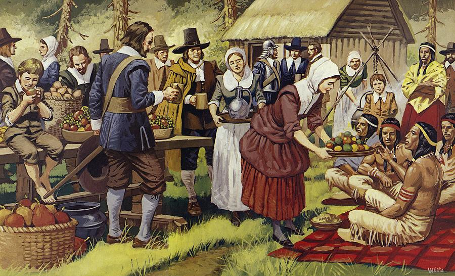 Was There Turkey At The First Thanksgiving
 The First Thanksgiving Painting by Mike White